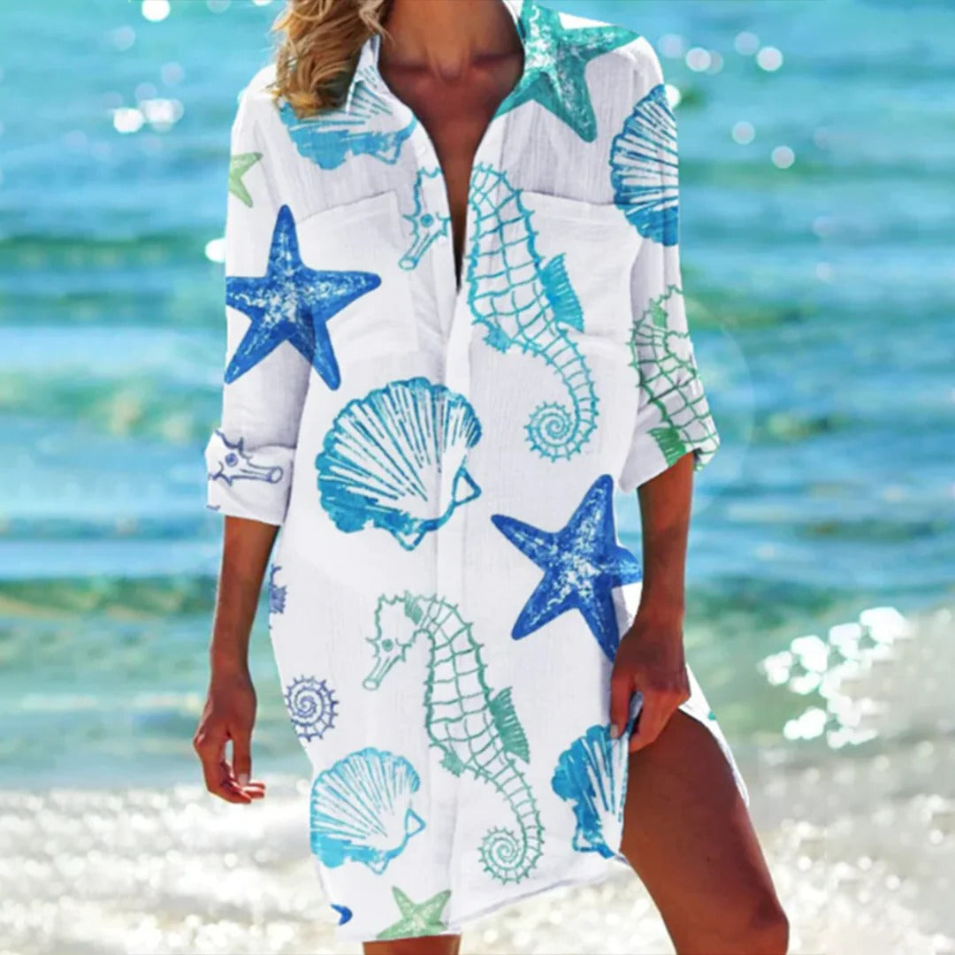 Women's summer shirt bright colors relaxed fit breezy patterned top for beach and everyday wear