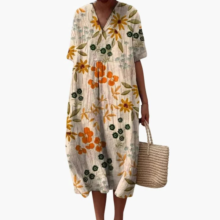Floral print women's summer dress relaxed fit breathable mid-length everyday chic silhouette