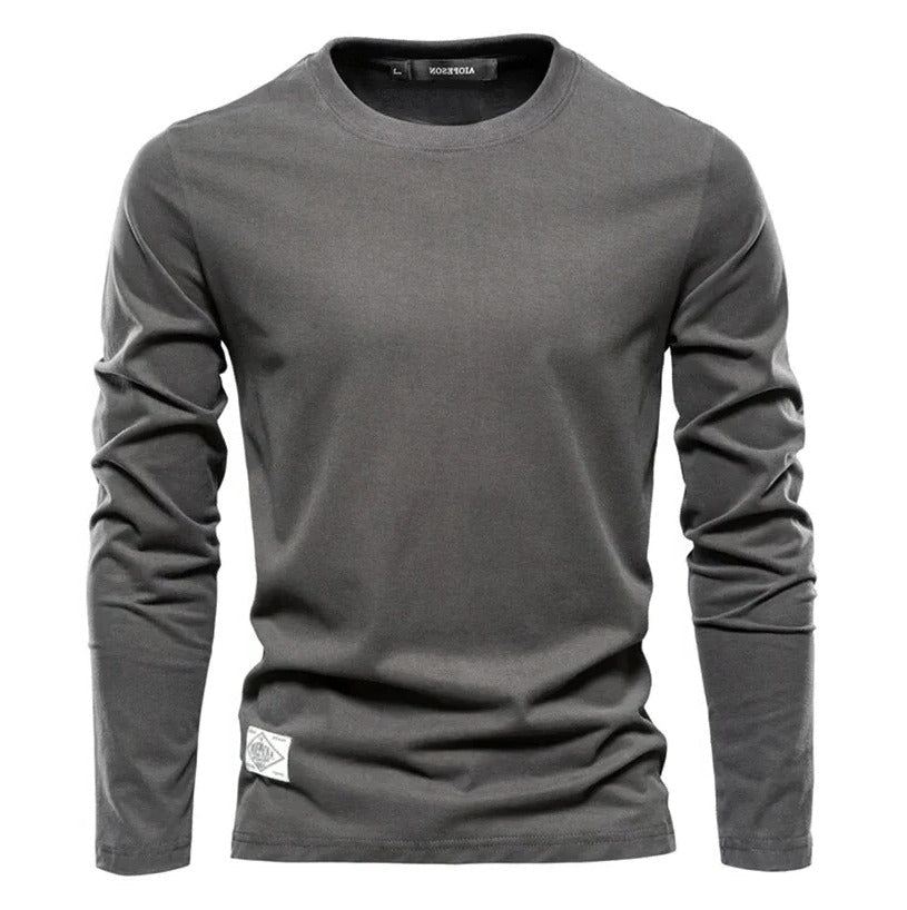 White long-sleeve shirt regular fit clean minimal style versatile everyday layering essential