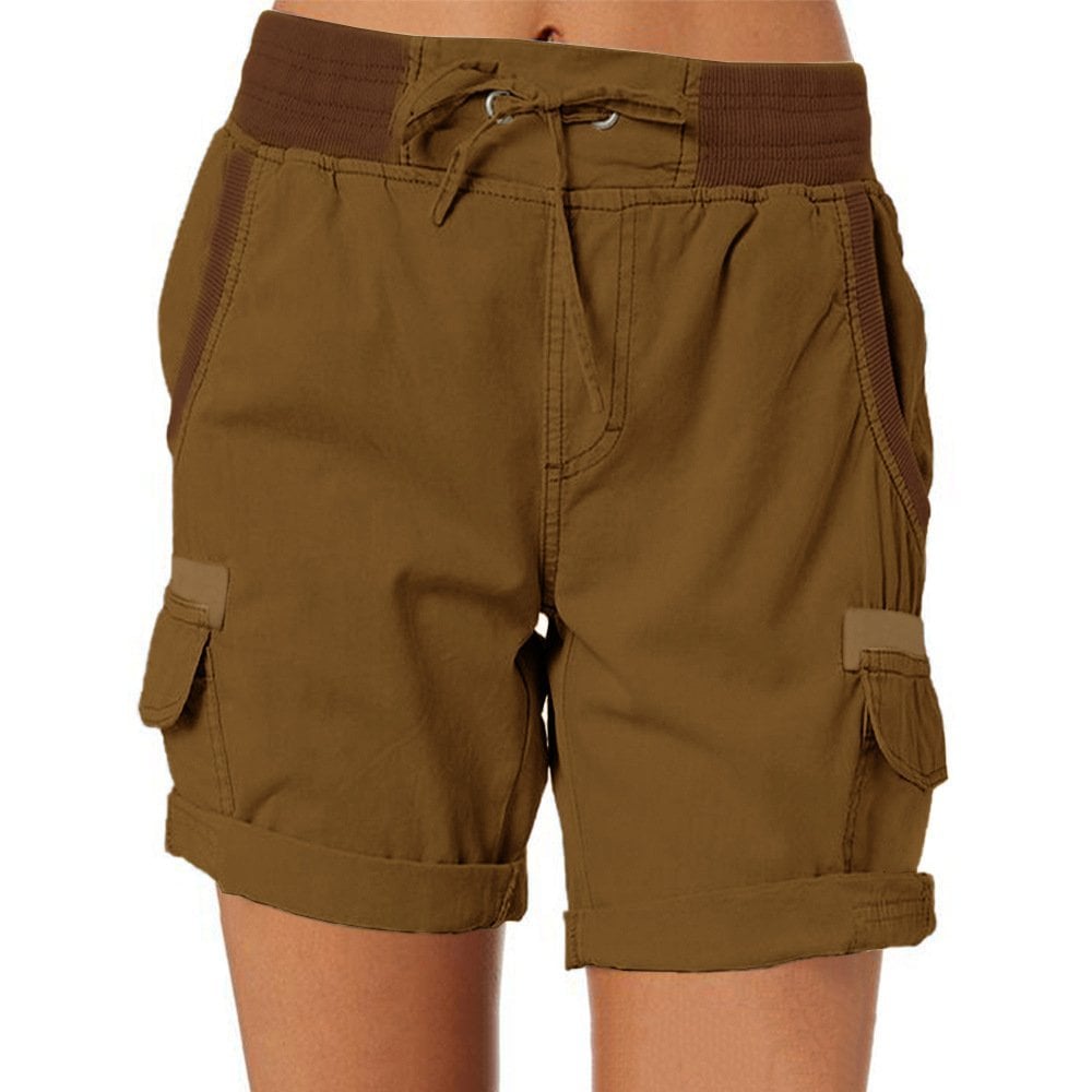 Women's relaxed fit cargo shorts cotton blend drawstring waist with utility pockets