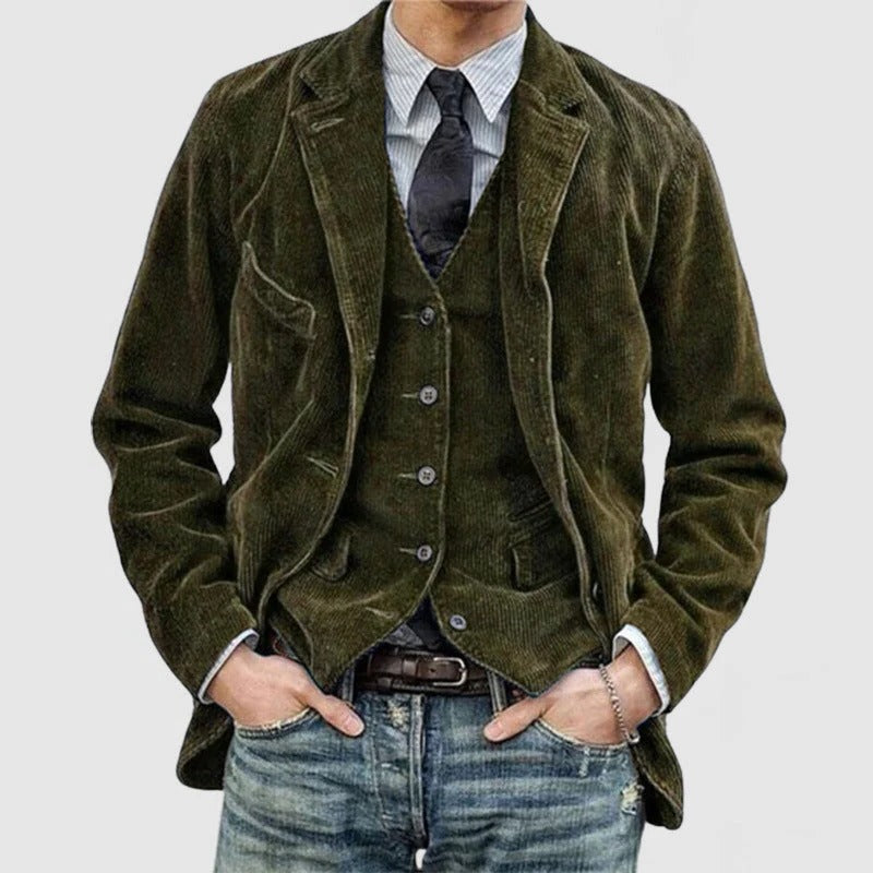 Men's velvet blazer and vest two-piece set tailored fit formal casual burgundy coordinated look