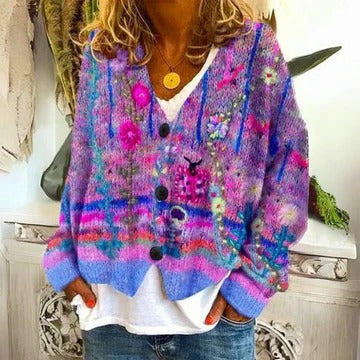 Women's floral pattern pullover sweater lightweight relaxed fit with delicate vibrant motifs