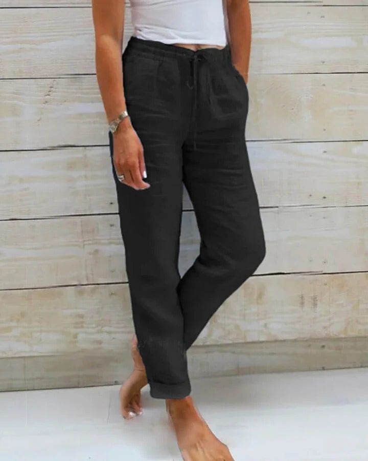 Women's stretch trousers contoured straight fit flexible waistband for all-day comfort everyday wear