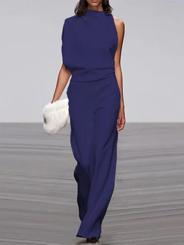 Women's wide-leg jumpsuit by Urbann-Vibe in elegant spring summer style with flattering draped silhouette