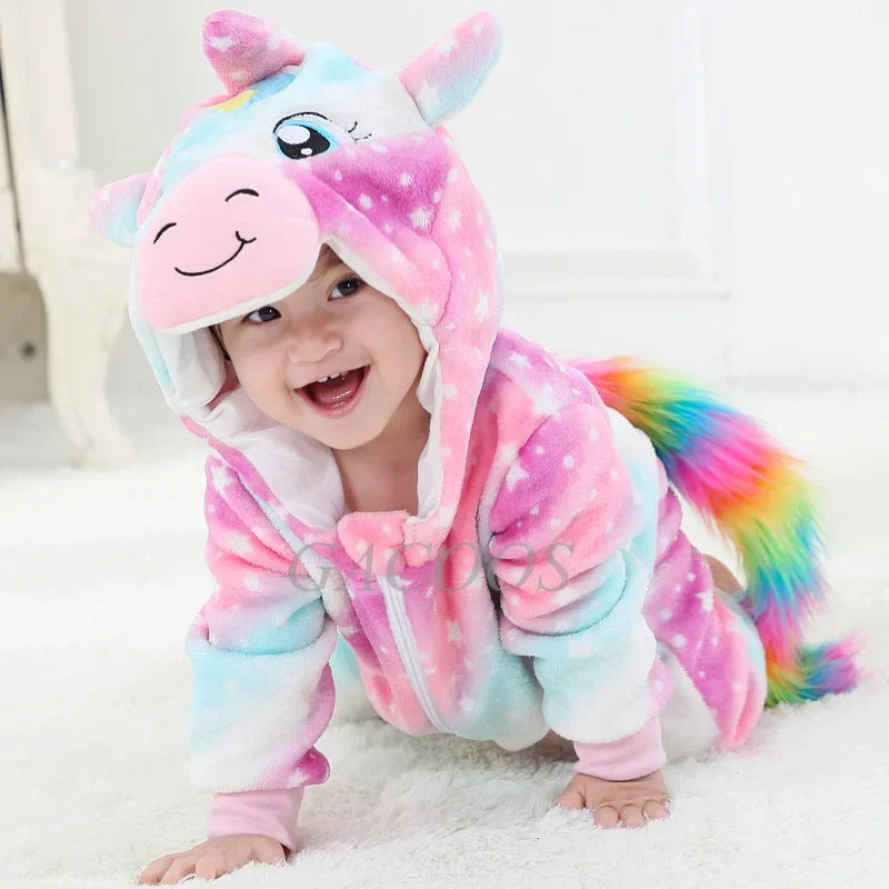 Soft breathable hooded baby onesie animal romper in playful jungle design for toddlers