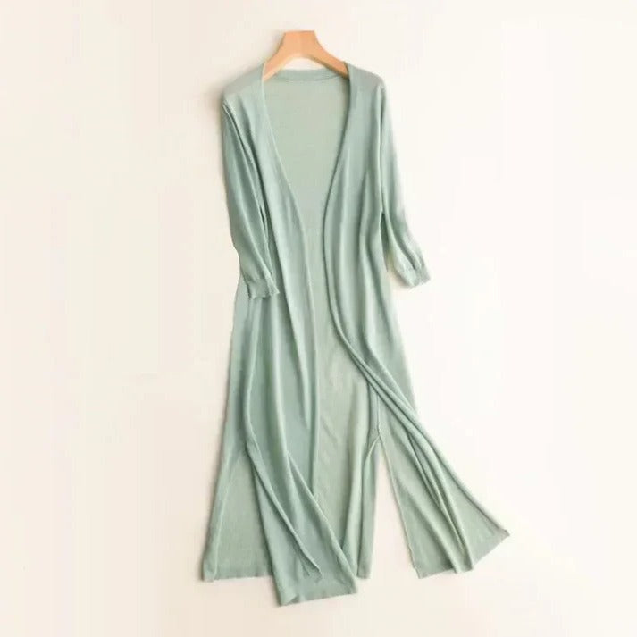 Women's elegant long cardigan timeless versatile layering lightweight breathable work weekend style