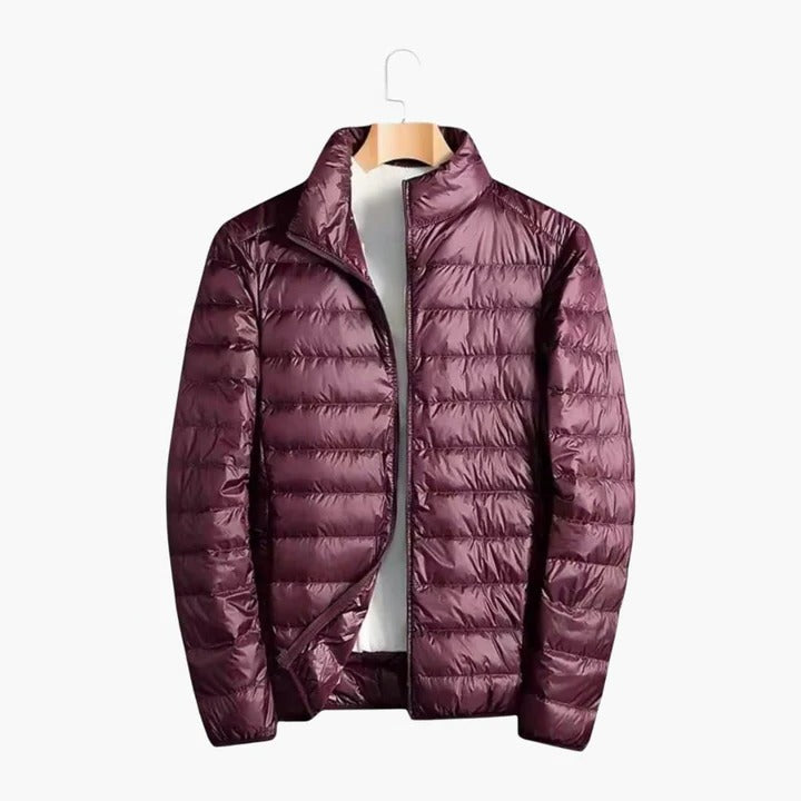 Men's slim-fit lightweight puffer jacket, water-repellent urban style with packable insulation