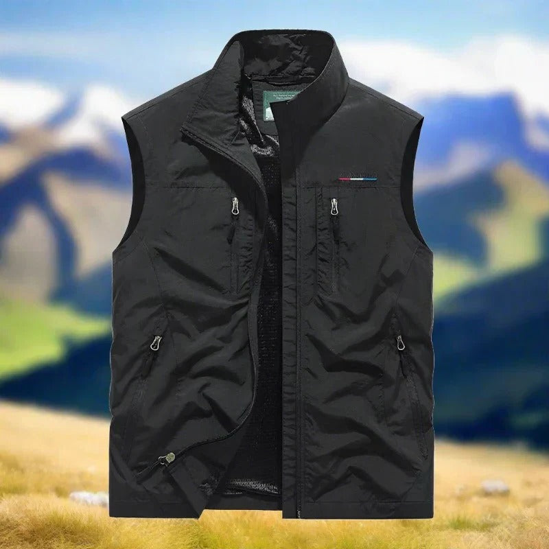 Men's lightweight windproof zip vest with multiple pockets, streamlined sleeveless design for hiking