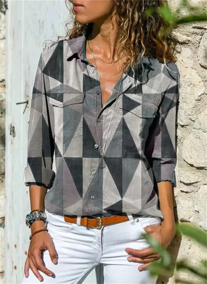 Women's white long-sleeve blouse straight fit lightweight fabric for effortless everyday comfort