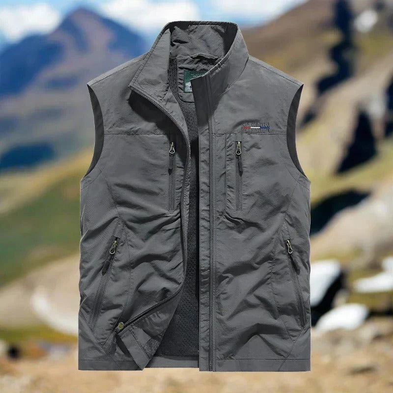 Men's lightweight windproof zip vest with multiple pockets, streamlined fit for hiking and everyday wear