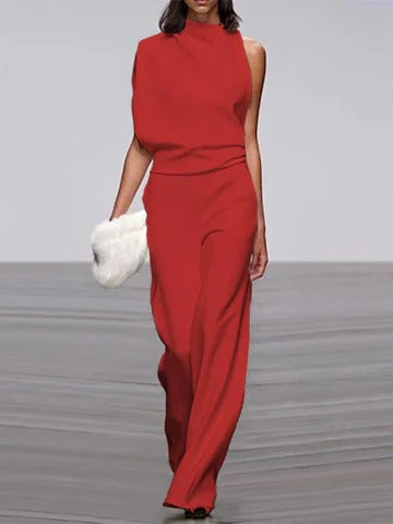 Women's wide-leg jumpsuit in elegant spring summer style with flattering one-piece silhouette