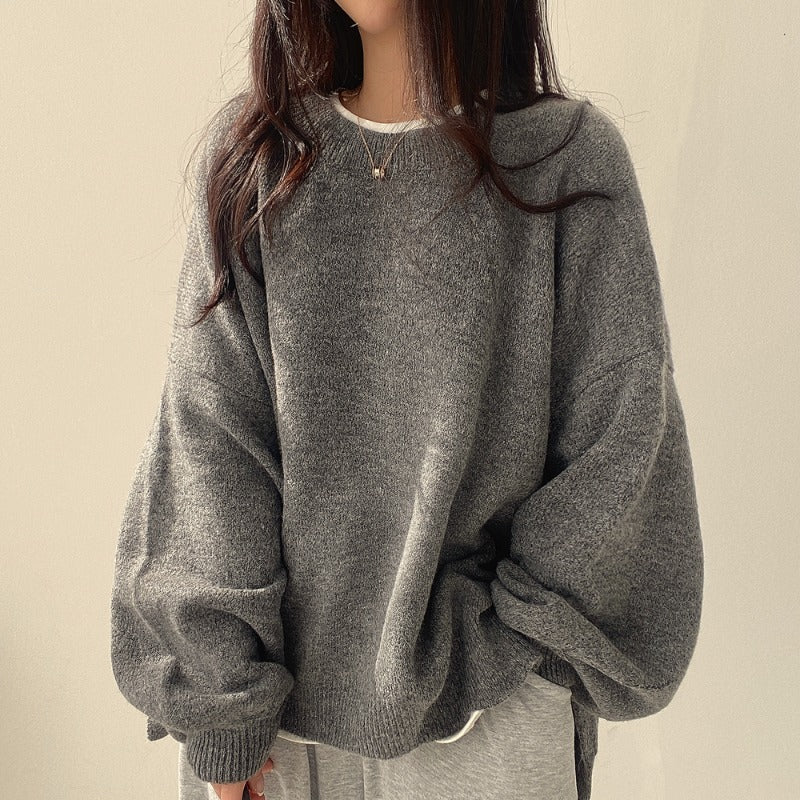 Women's oversized cream cotton blend sweater cozy lounge style with relaxed drop-shoulder silhouette