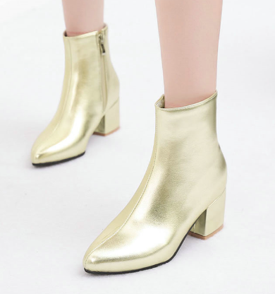 Women's silver metallic ankle boots bold shine versatile casual festive sleek low-heel silhouette