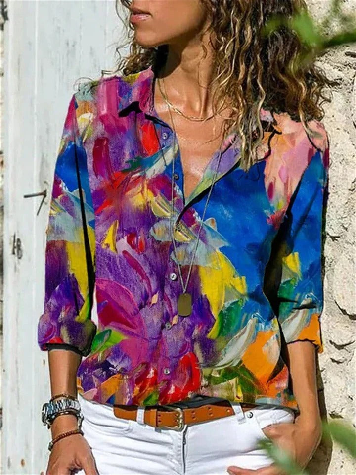 Women's straight-fit long sleeve blouse, elegant everyday top with clean timeless silhouette