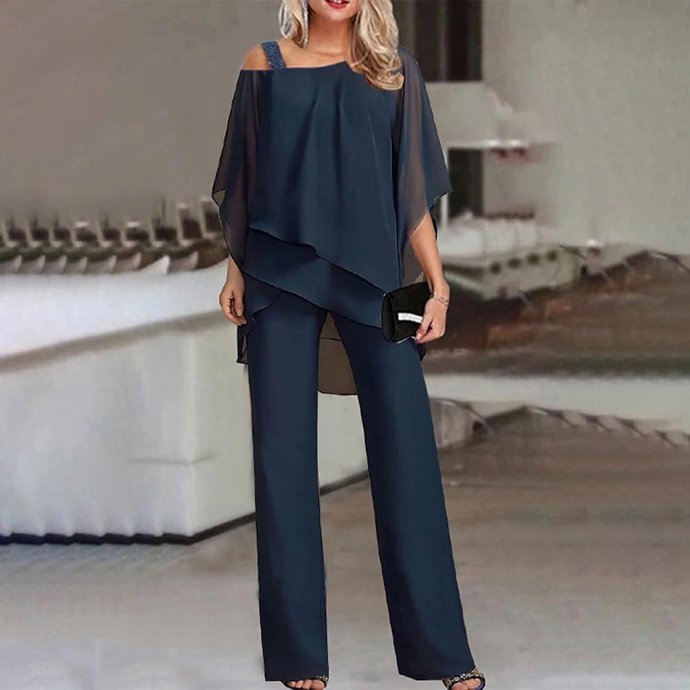 Women's open shoulder full-length jumpsuit, structured silhouette with clean lines for day-to-night style