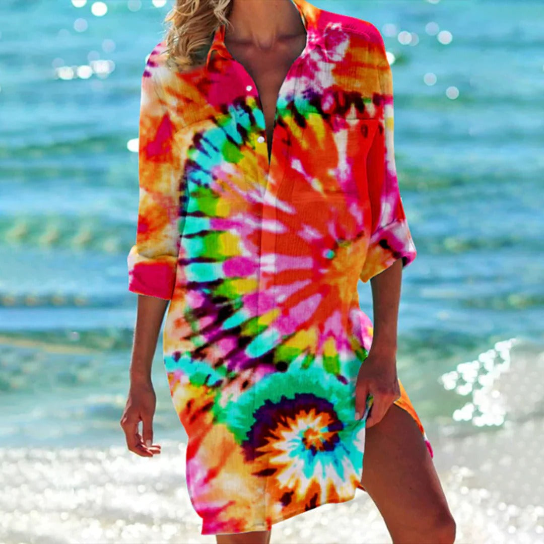 Women's summer shirt bright colors relaxed fit breezy floral-inspired pattern for beach and everyday wear