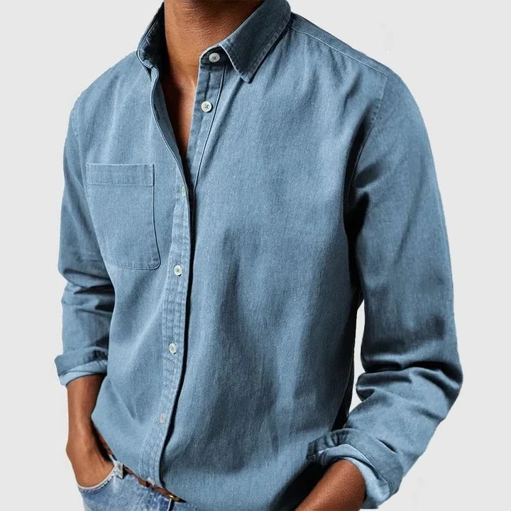 Unisex relaxed fit long sleeve button-front shirt, breathable lightweight fabric for all-day comfort