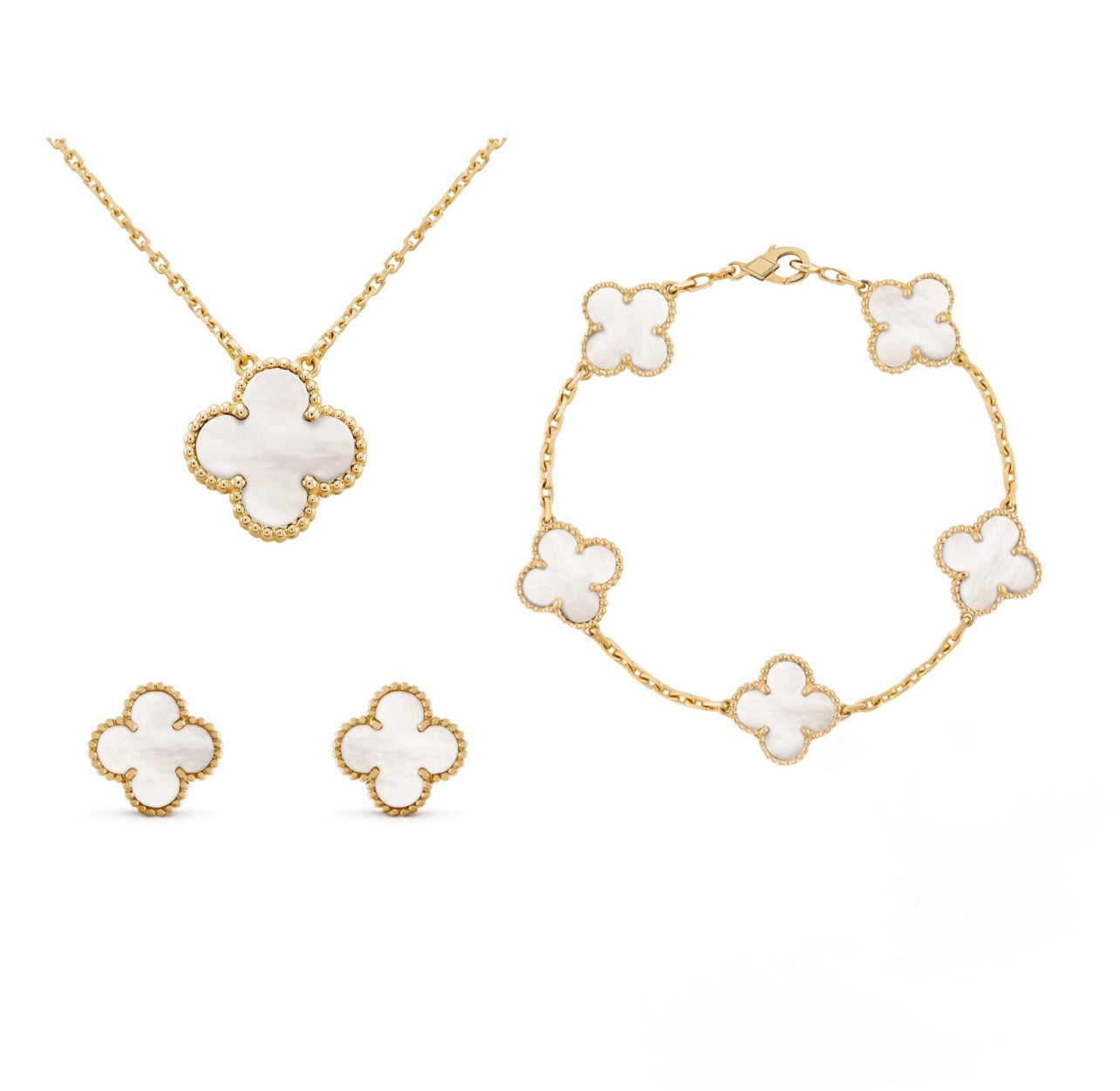 Women's 3-piece clover jewelry set – necklace, bracelet & earrings in tarnish-resistant stainless steel