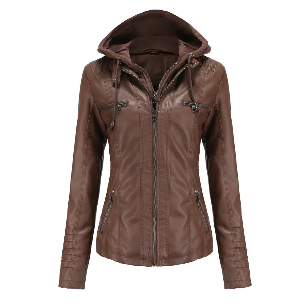 Eco-friendly synthetic leather sports jacket sleek fitted cut designed for active urban lifestyles