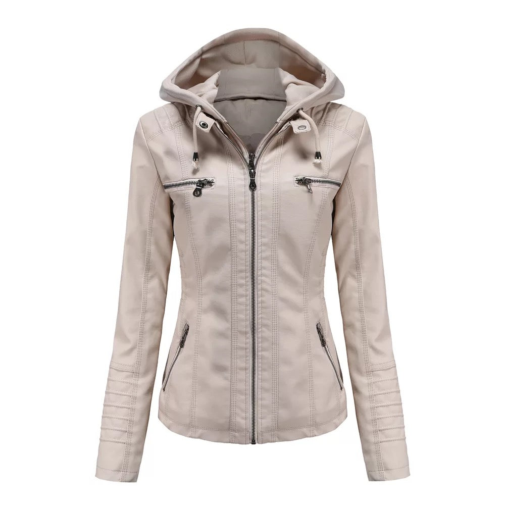 Black eco-friendly synthetic leather sports jacket sleek fitted cut for active urban lifestyles