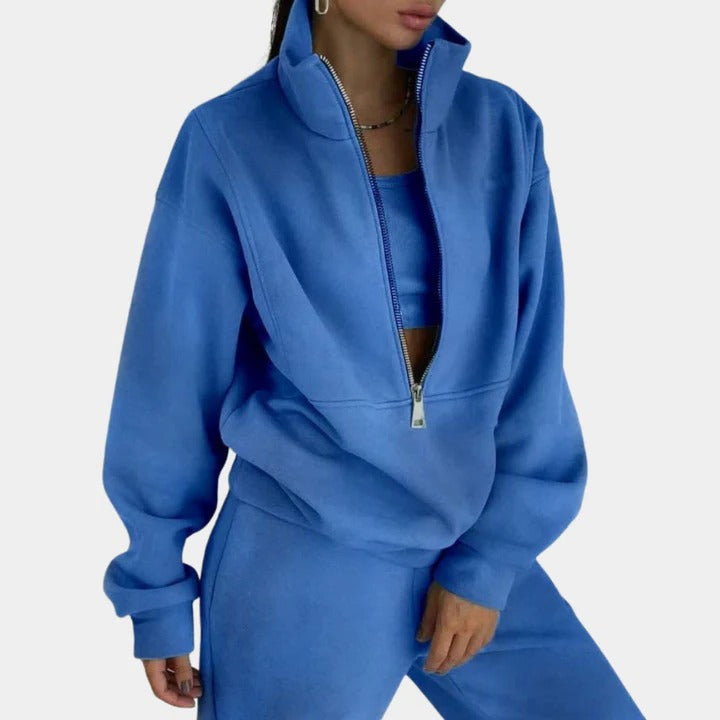 Gray two-piece jogging suit relaxed fit unisex loungewear with soft lightweight everyday comfort