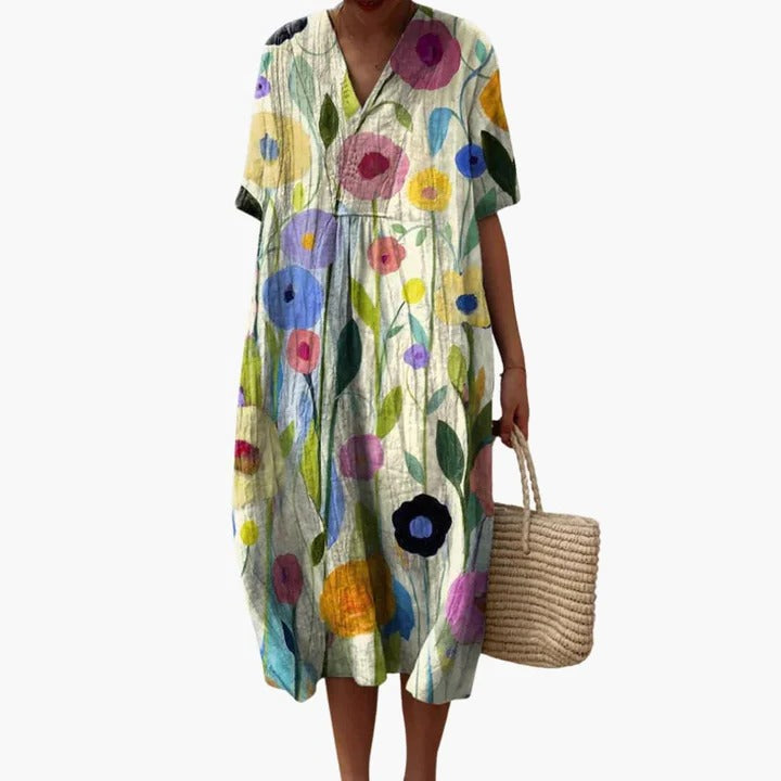 Floral print women's summer dress relaxed fit breathable midi length everyday chic silhouette