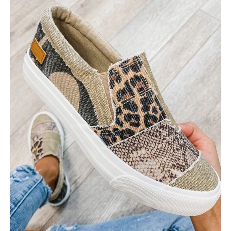 Rose women's slip-on shoes in leopard print stretch canvas with elastic panels for easy on-and-off wear