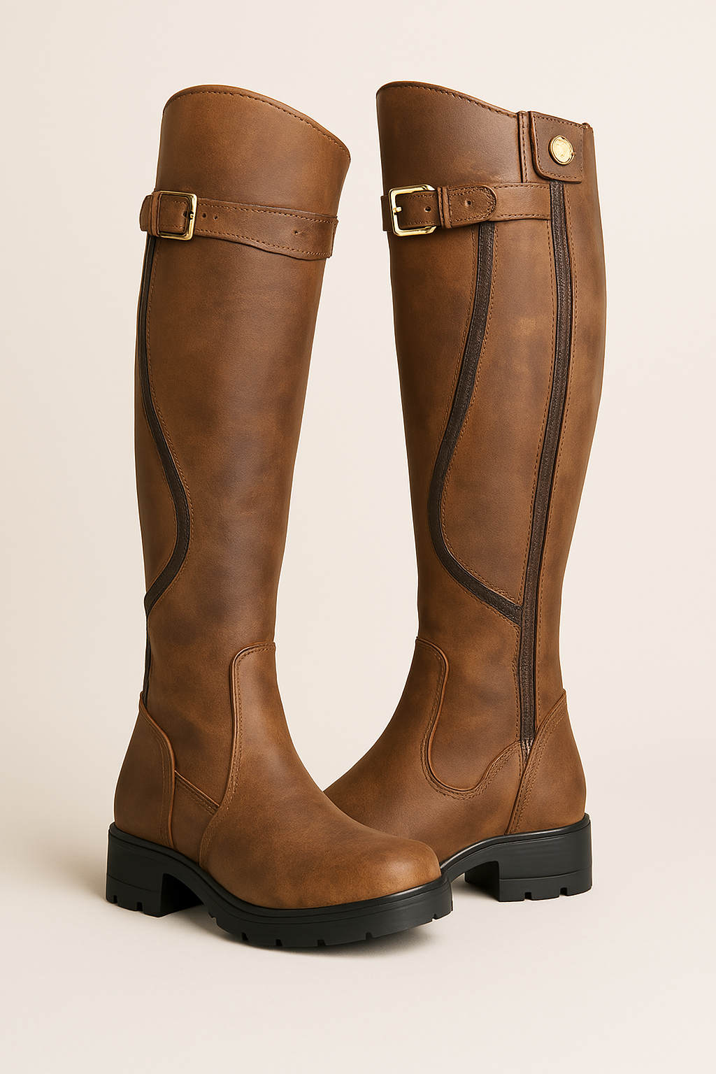 Women's tall riding boots in classic silhouette with decorative buckle accents for all-day comfort