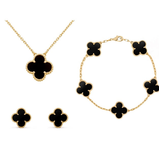 Women's 3-piece clover jewelry set necklace bracelet earrings nickel-free stainless steel gift-ready