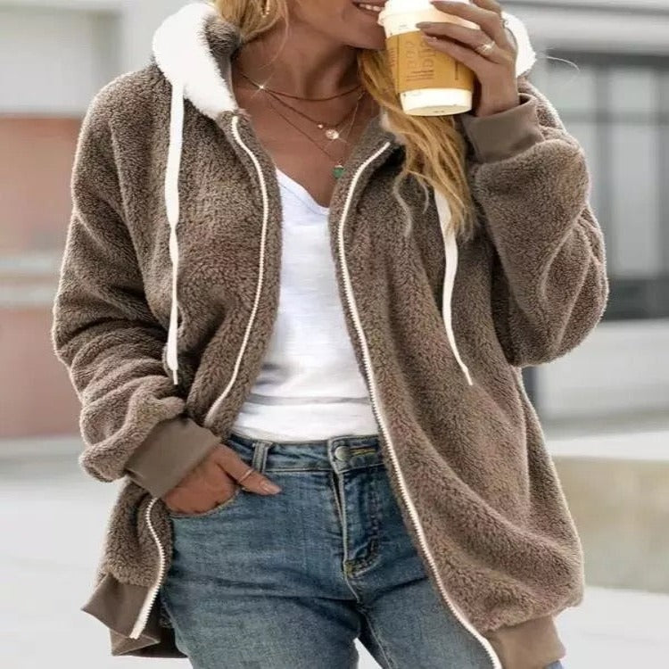 Casual plush sweatshirt relaxed fit adjustable hood cotton-polyester blend sporty everyday comfort