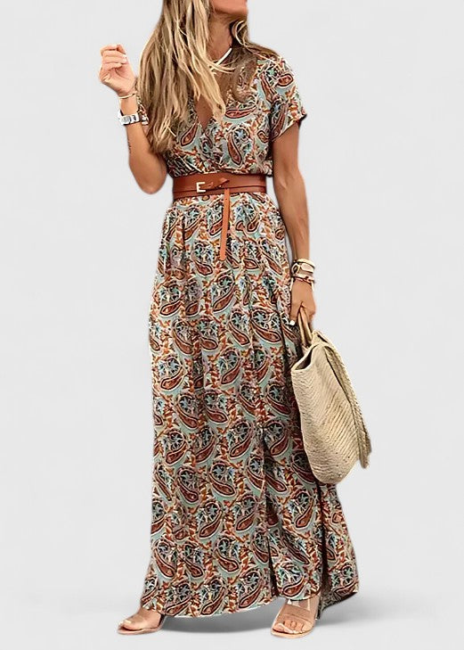 Jessica women's floral maxi dress short sleeve relaxed silhouette breezy casual summer style