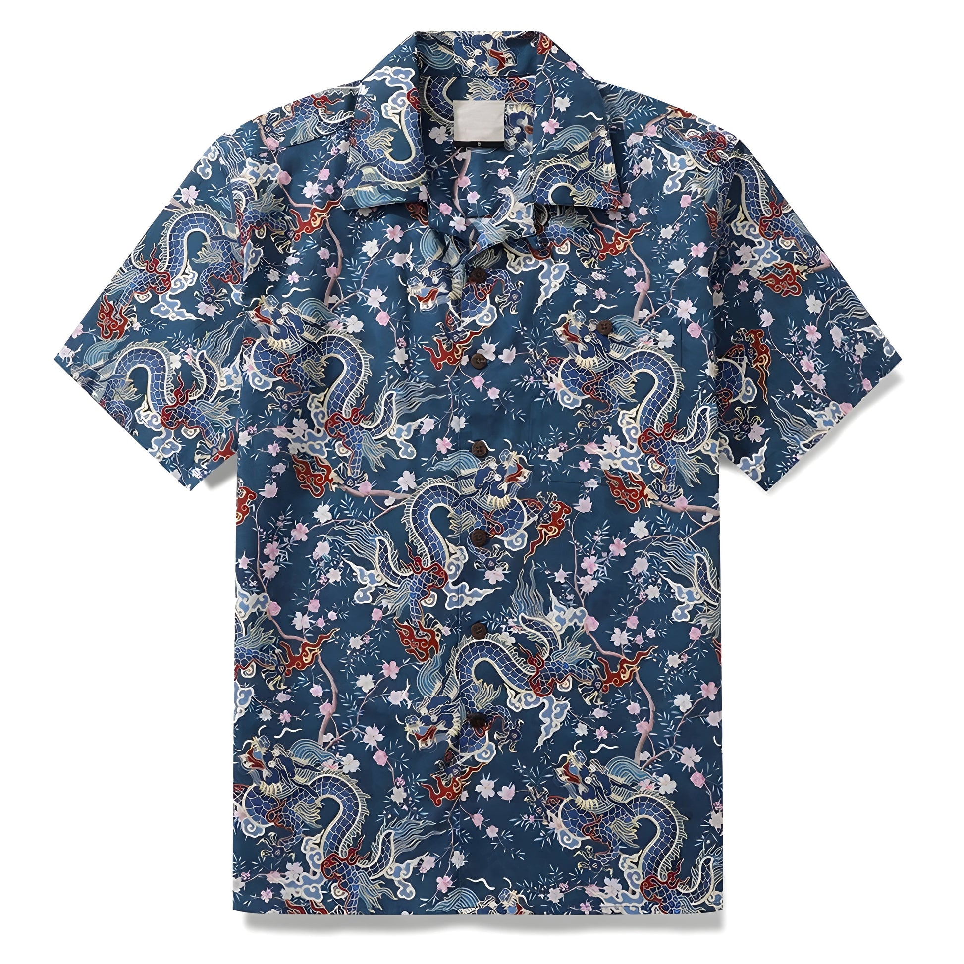Men's oriental dragon print shirt breathable cotton turn-down collar Eastern-inspired bold motif