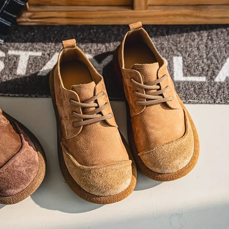 Rustic brown lace-up casual shoes with soft textured upper and cushioned interior for all-day comfort