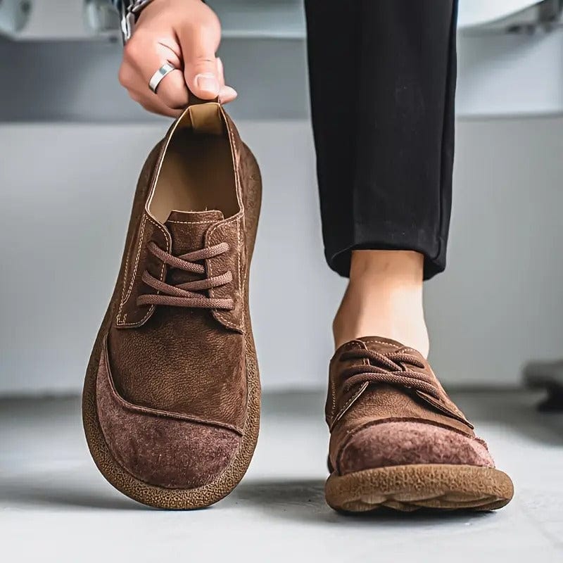 Rustic brown lace-up casual shoes with soft textured upper and cushioned interior for all-day comfort
