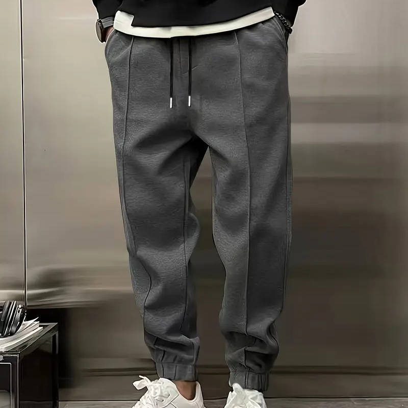 Men's pleated jogger sweatpants gray elastic cuffs tailored silhouette casual work comfort