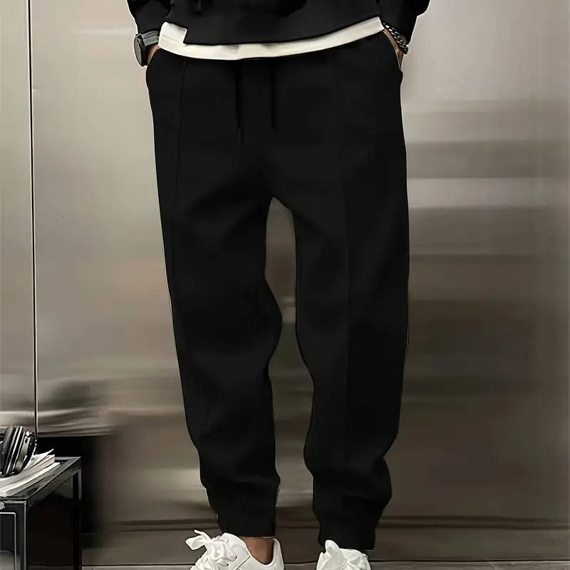 Men's pleated jogger sweatpants elastic cuffs versatile tapered fit work casual comfort