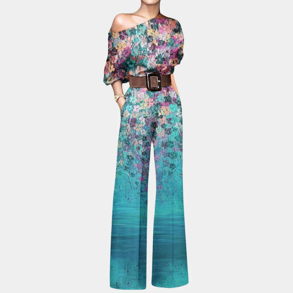 Women's elegant off-shoulder formal jumpsuit one-piece eventwear with refined neckline