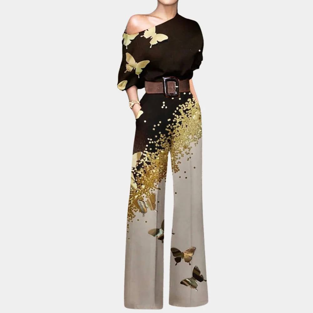 Women's black off-shoulder formal jumpsuit elegant one-piece eventwear with sleek sophisticated cut