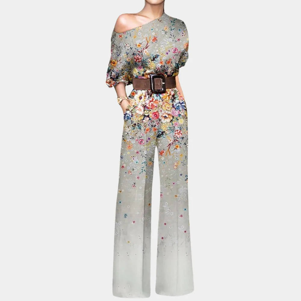 Women's black off-shoulder formal jumpsuit elegant one-piece eventwear with wide-leg cut