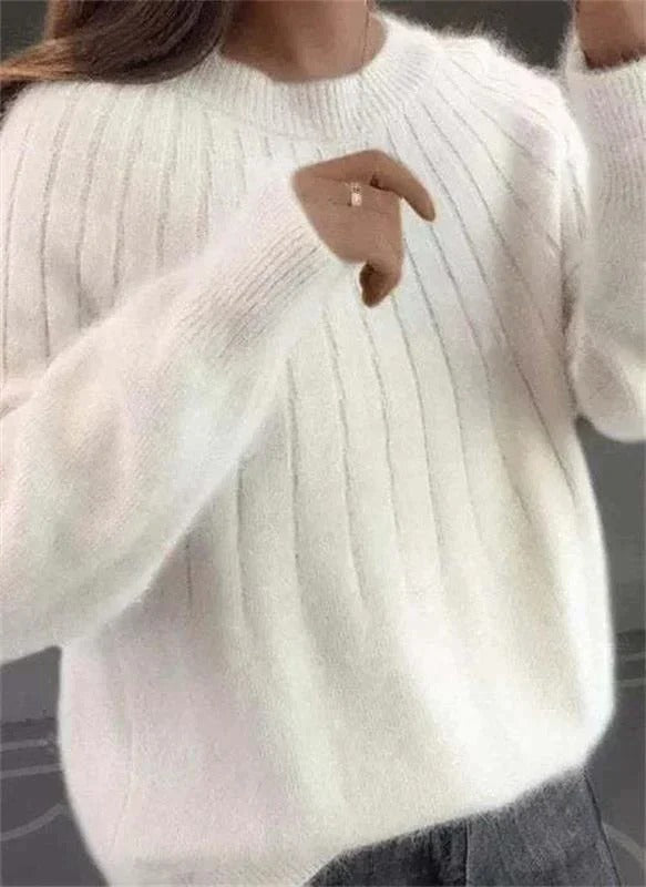 Women's cropped mohair-cashmere pullover sweater with ribbed texture in cozy stretch knit for workwear