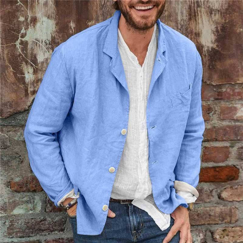Men's casual beige linen blazer lightweight breathable slim-fit jacket for brunch or work