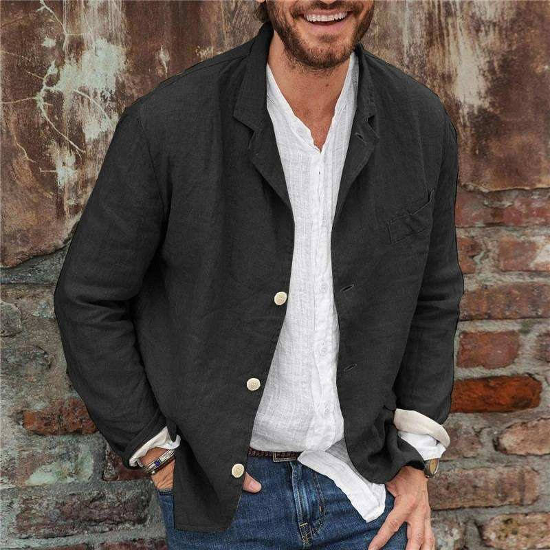 Men's casual beige linen blazer lightweight breathable slim fit jacket for brunch or work