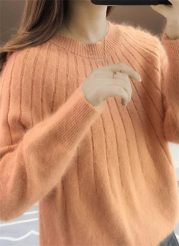 Women's cream mohair cropped pullover sweater with ribbed texture cozy stretch knit workwear