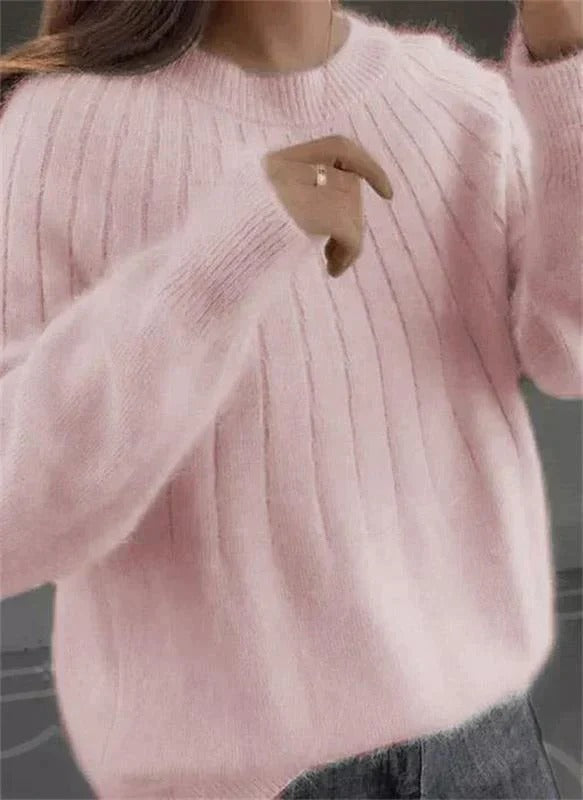 Women's cropped mohair-cashmere ribbed sweater pullover in cozy stretch knit for workwear