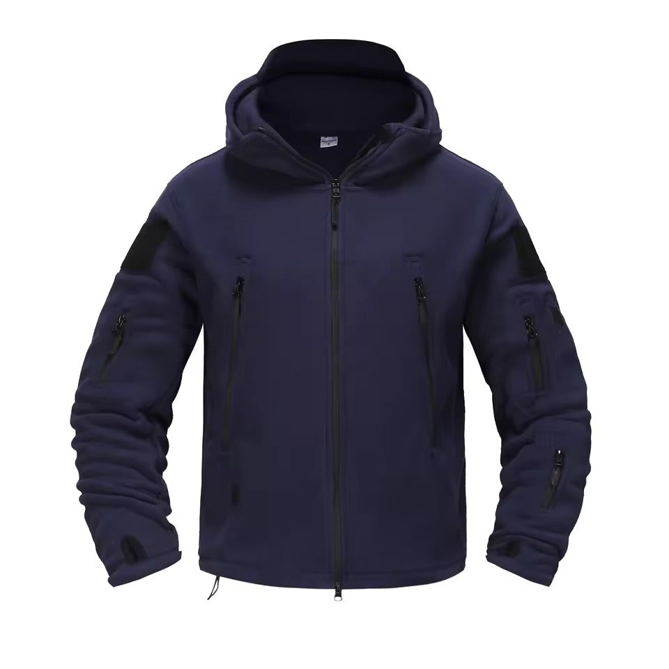 Men's thermal fleece jacket dark outdoor rugged fit with seven-pocket cold weather layer