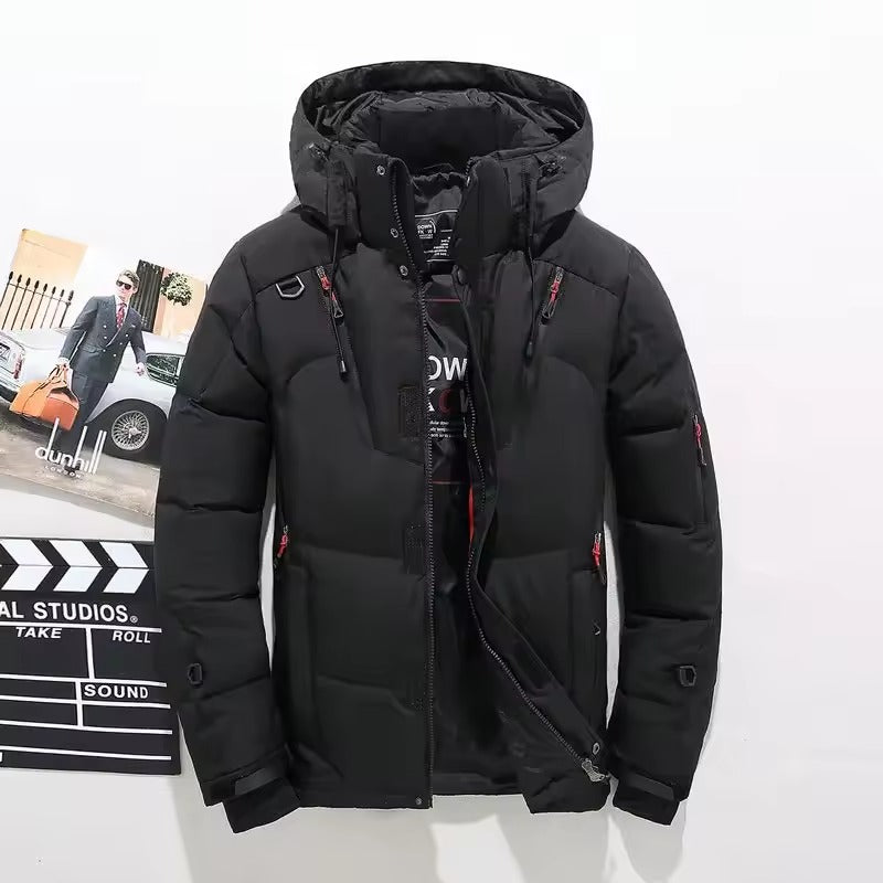 Men's black insulated winter parka waterproof windproof jacket with premium down fill for extreme cold
