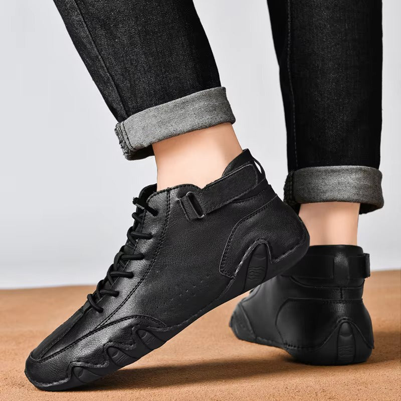TrendAura black motorcycle riding sneakers with premium leather upper and elastic lace closure