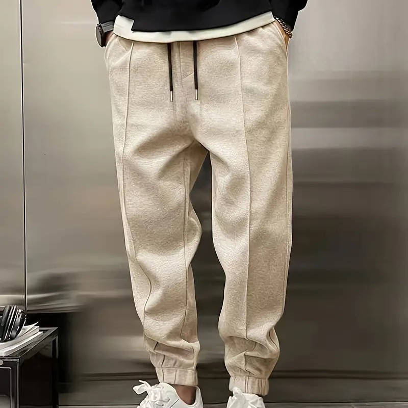 Men's pleated jogger sweatpants gray elastic cuffs tailored silhouette casual work comfort