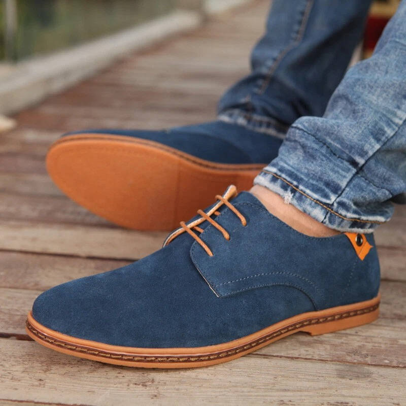 Men's brown suede-look Oxford dress shoes lace-up style with polished PU upper for office wear