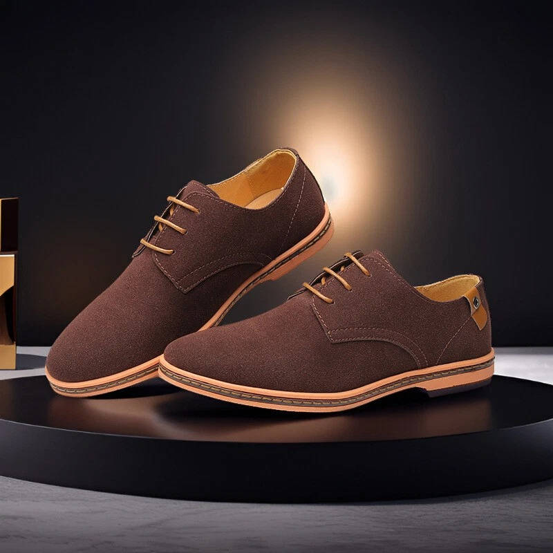 Men's brown suede-look Oxford lace-up dress shoes with polished PU upper for office and evening wear